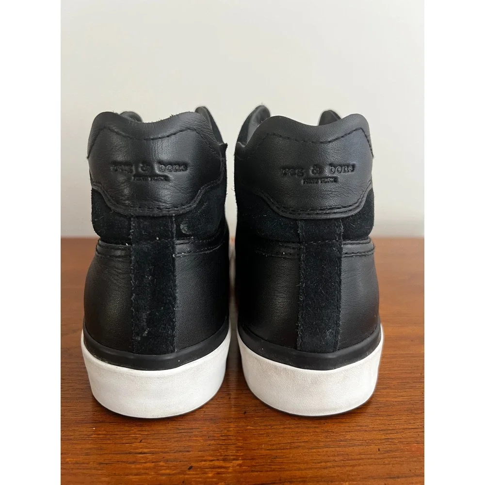 Rag & Bone Black Leather Suede High Top Sneakers Size 38 White Sole
